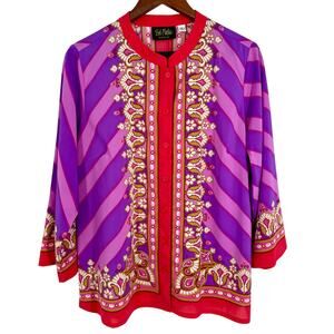 Bob Mackie Sz Large Wearable Art to Wear Purple Artsy Blouse Shirt Top Unique